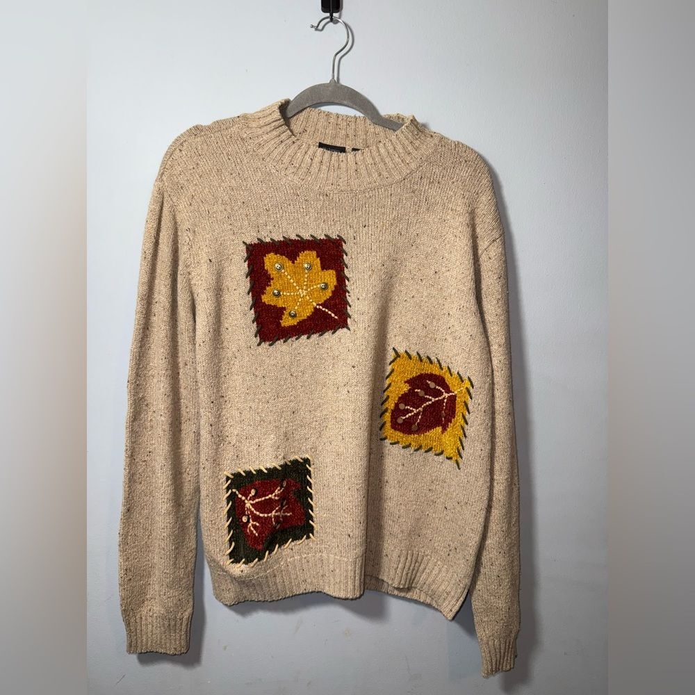 Lee City Elements Wool Silk Mix Blend Fall Leaf Sweater Size L EUC